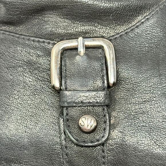 Stuart Weitzman Rugerio Boots Womens 7 M Black Leather Wedge Slouchy Moto - Picture 12 of 14